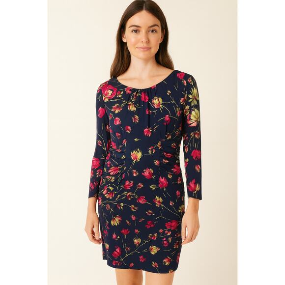 Hobbs London Rori Printed Silk Blend Bodycon Dress Sheer Long Sleeve Floral US 8 - Picture 1 of 14